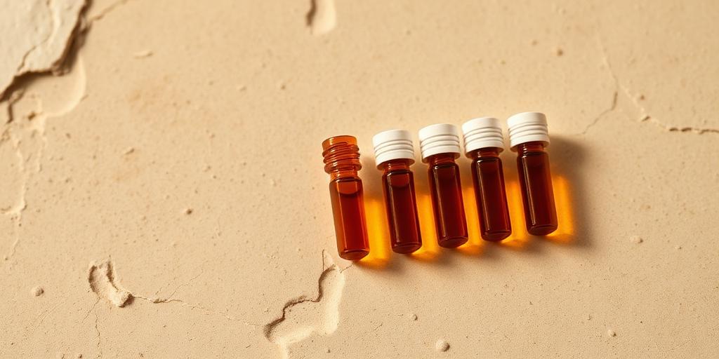 Amber hormone sample vials in warm light